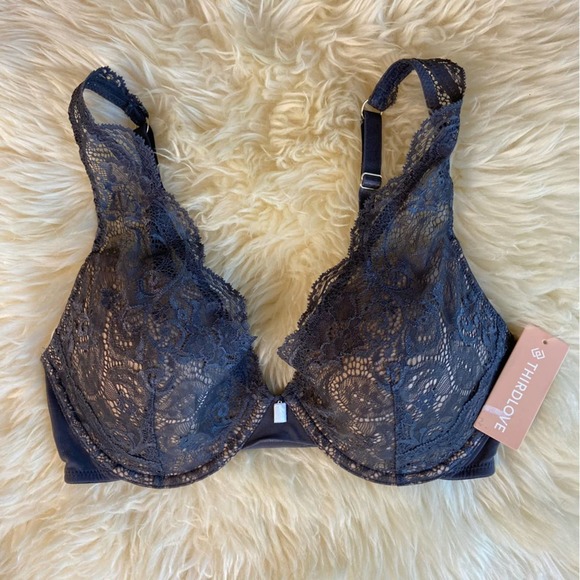 Thirdlove 32E Lace Contour Plunge bra in grey - Picture 2 of 5